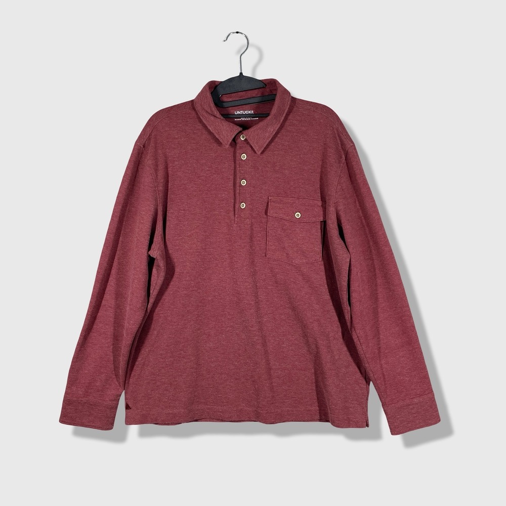 UNTUCKit Matthieu Long Sleeve Polo Mens Large Burgundy Casual Preppy